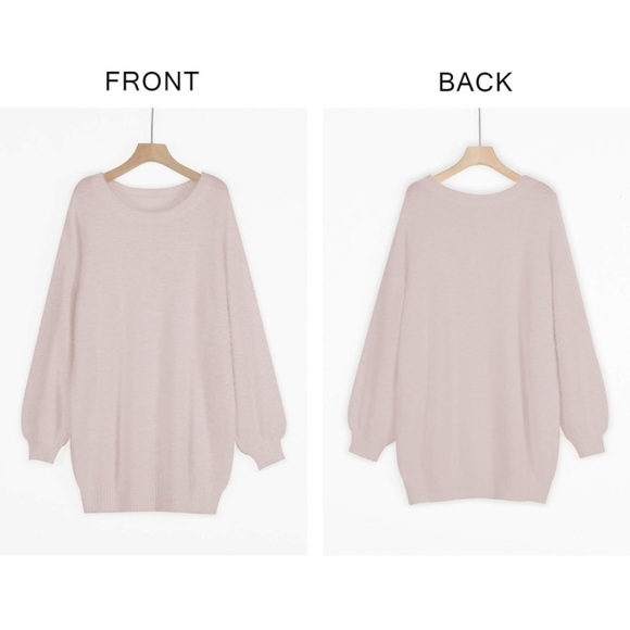 Meenew Women's Furry Pullover Sweater Dress Loose Oversized Long Knitted Top - Picture 5 of 7